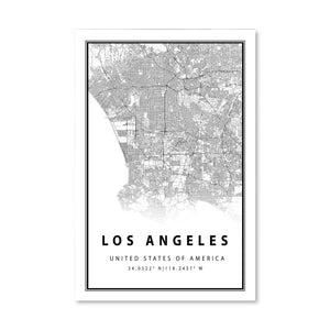 Los Angeles White Map Canvas Art Clock Canvas