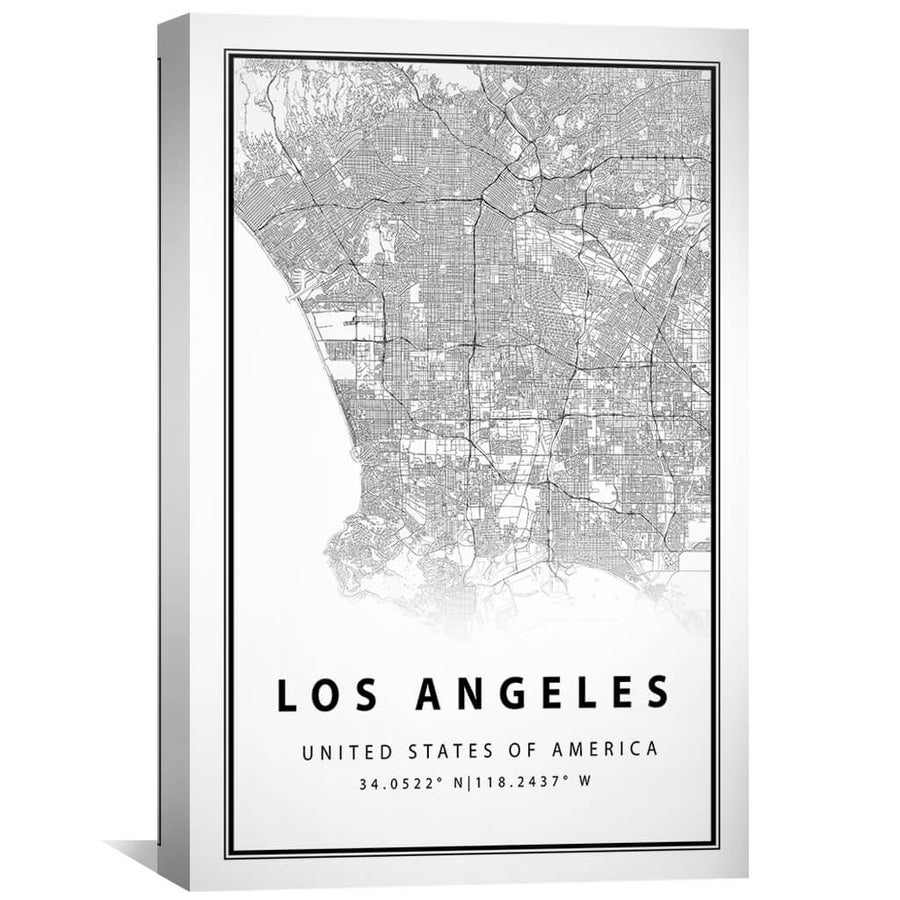 Los Angeles White Map Canvas Art Clock Canvas