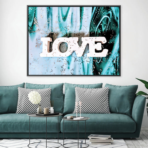 Love in Teal Canvas Art 45 x 30cm / Unframed Canvas Print Clock Canvas