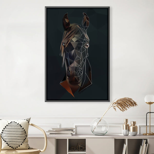Low Poly Black Horse Dark Canvas Art Clock Canvas