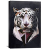 Low Poly White Tiger Dark Canvas Art Clock Canvas