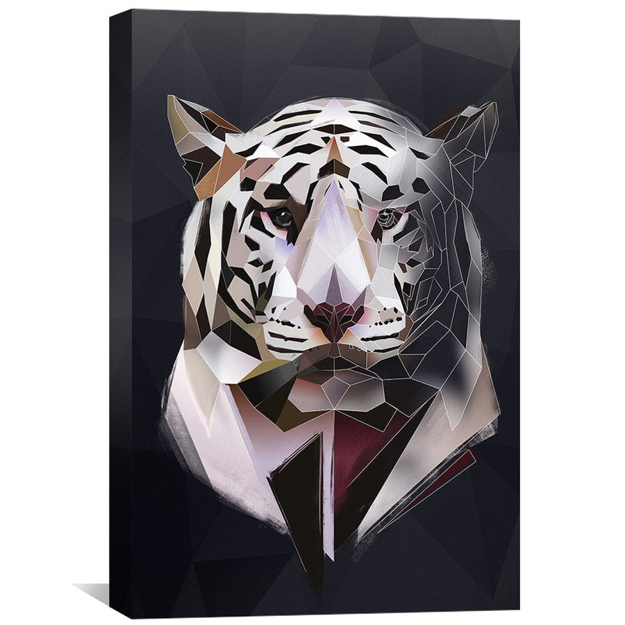 Low Poly White Tiger Dark Canvas Art Clock Canvas