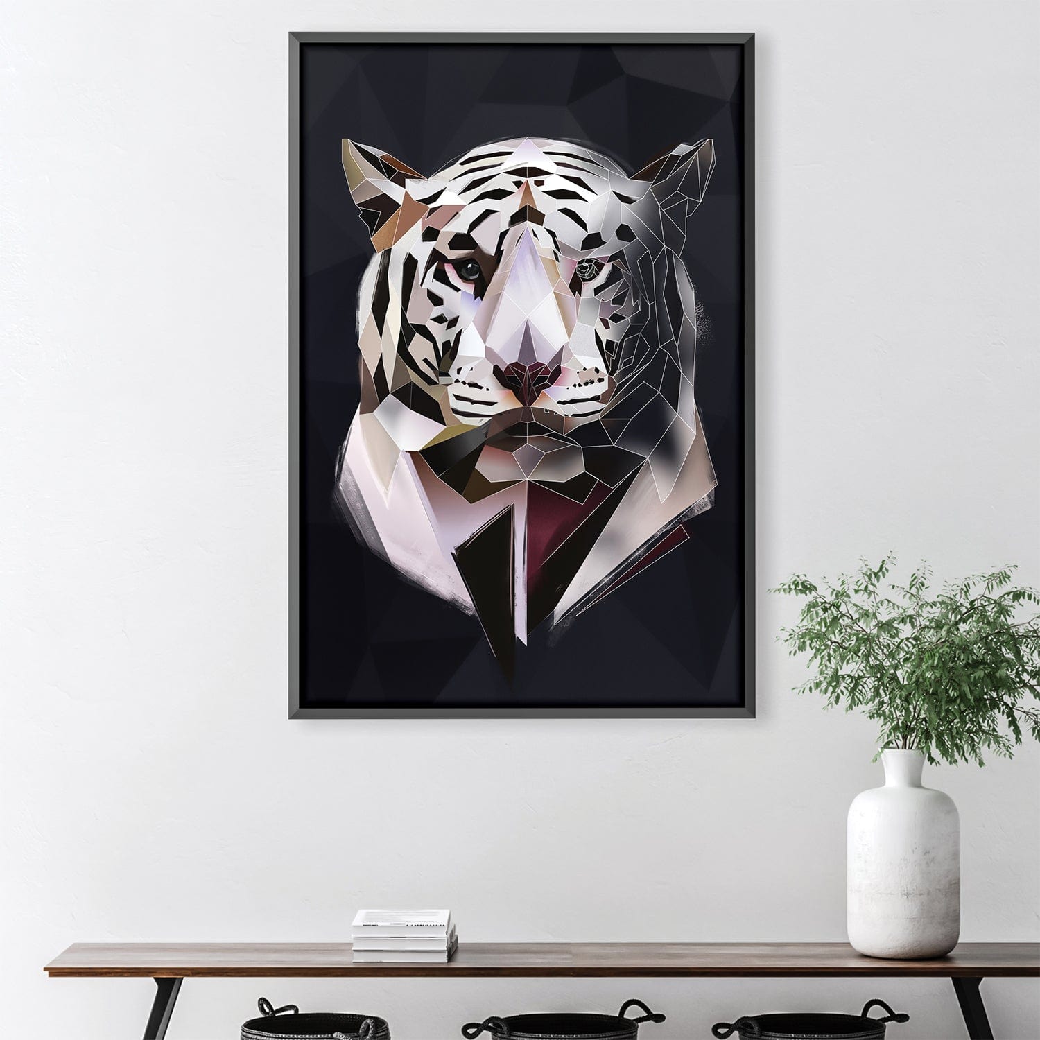 Low Poly White Tiger Dark Canvas product thumbnail