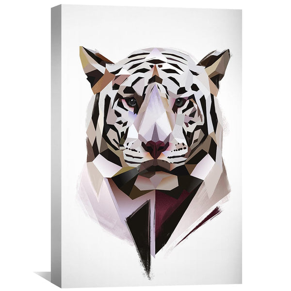 Low Poly White Tiger Light Canvas Art Clock Canvas