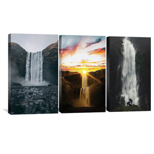 Magnificent Waterfalls Canvas Art Set of 3 / 40 x 60cm / Unframed Canvas Print Clock Canvas