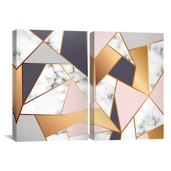 Marble Geometric Canvas Art Set of 2 / 40 x 60cm / Unframed Canvas Print Clock Canvas