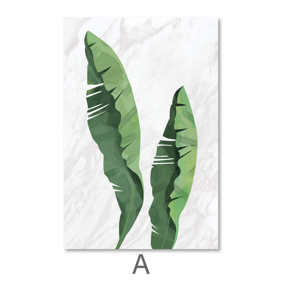 Marble Tropical Leaf Canvas Art A / 40 x 50cm / No Board - Canvas Print Only Clock Canvas