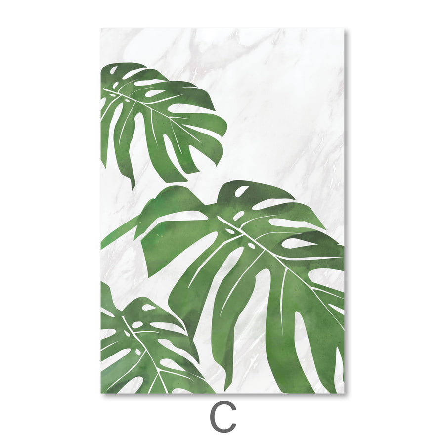 Marble Tropical Leaf Canvas Art C / 40 x 50cm / No Board - Canvas Print Only Clock Canvas