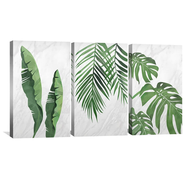 Marble Tropical Leaf Canvas Art Set of 3 / 40 x 60cm / Unframed Canvas Print Clock Canvas