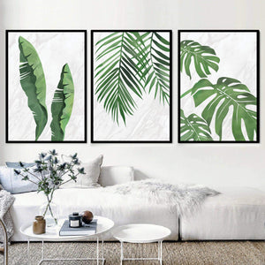 Marble Tropical Leaf Canvas Art Set of 3 / 40 x 50cm / No Board - Canvas Print Only Clock Canvas