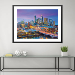 Melbourne Skyline Print Art 45 x 30cm / Unframed Canvas Print Clock Canvas