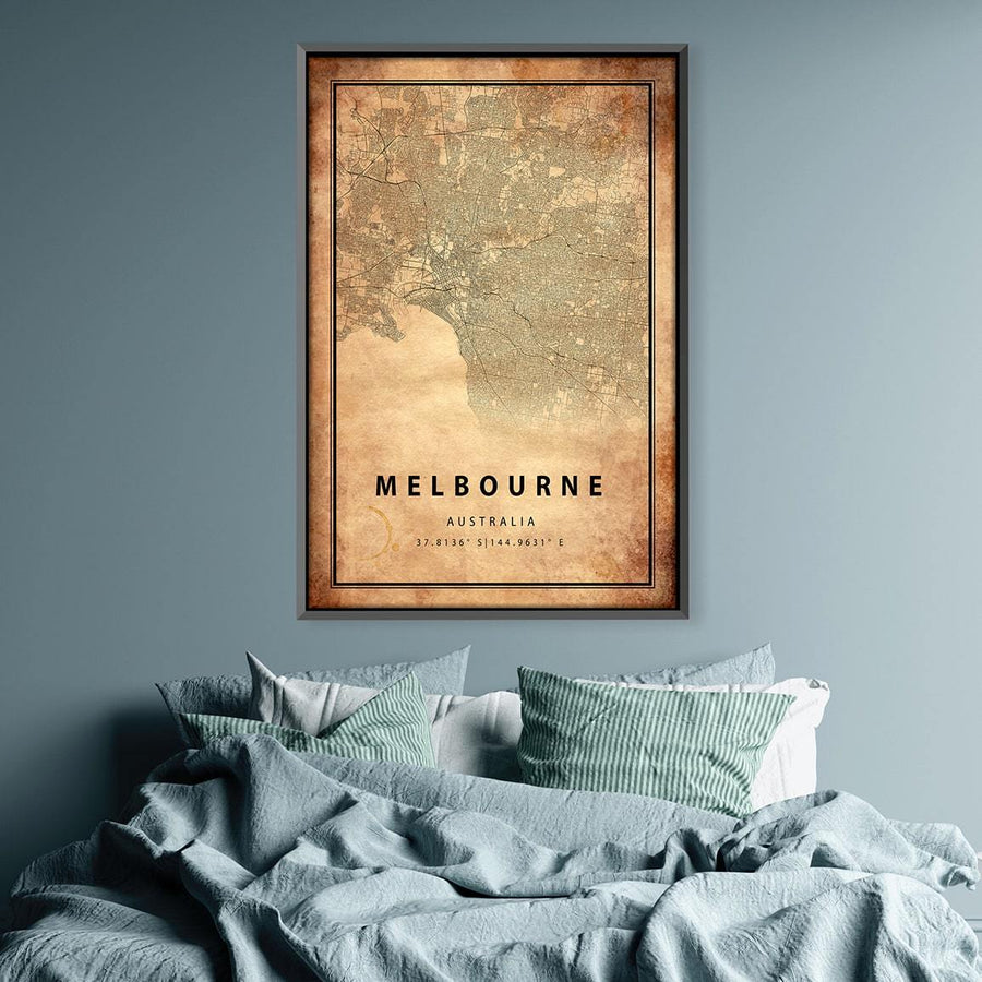 Melbourne Vintage Map Canvas Art Clock Canvas