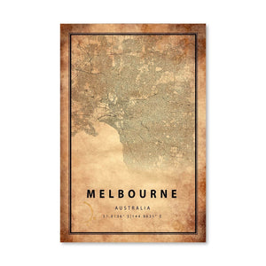 Melbourne Vintage Map Canvas Art Clock Canvas