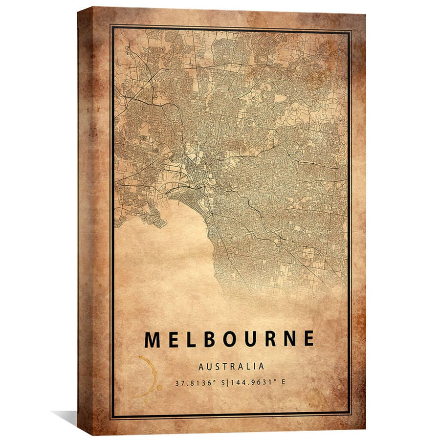 Melbourne Vintage Map Canvas Art Clock Canvas
