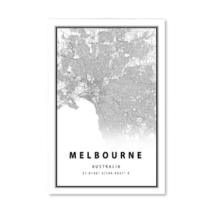 Melbourne White Map Canvas Art Clock Canvas