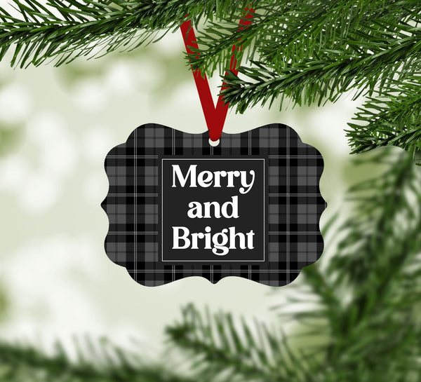 Merry and Bright Plaid Ornament Christmas Ornament Victorian 10.8 x 8cm Clock Canvas