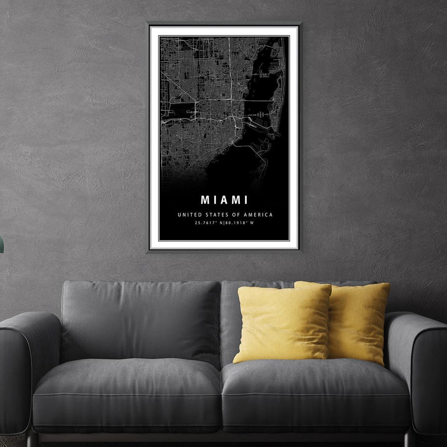 Miami Black Canvas Art Clock Canvas