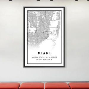 Miami White Map Canvas Art Clock Canvas