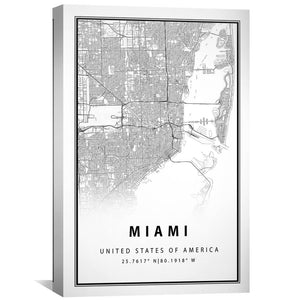Miami White Map Canvas Art Clock Canvas
