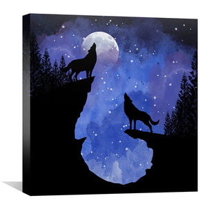 Midnight Moon Wolves Canvas Art Clock Canvas