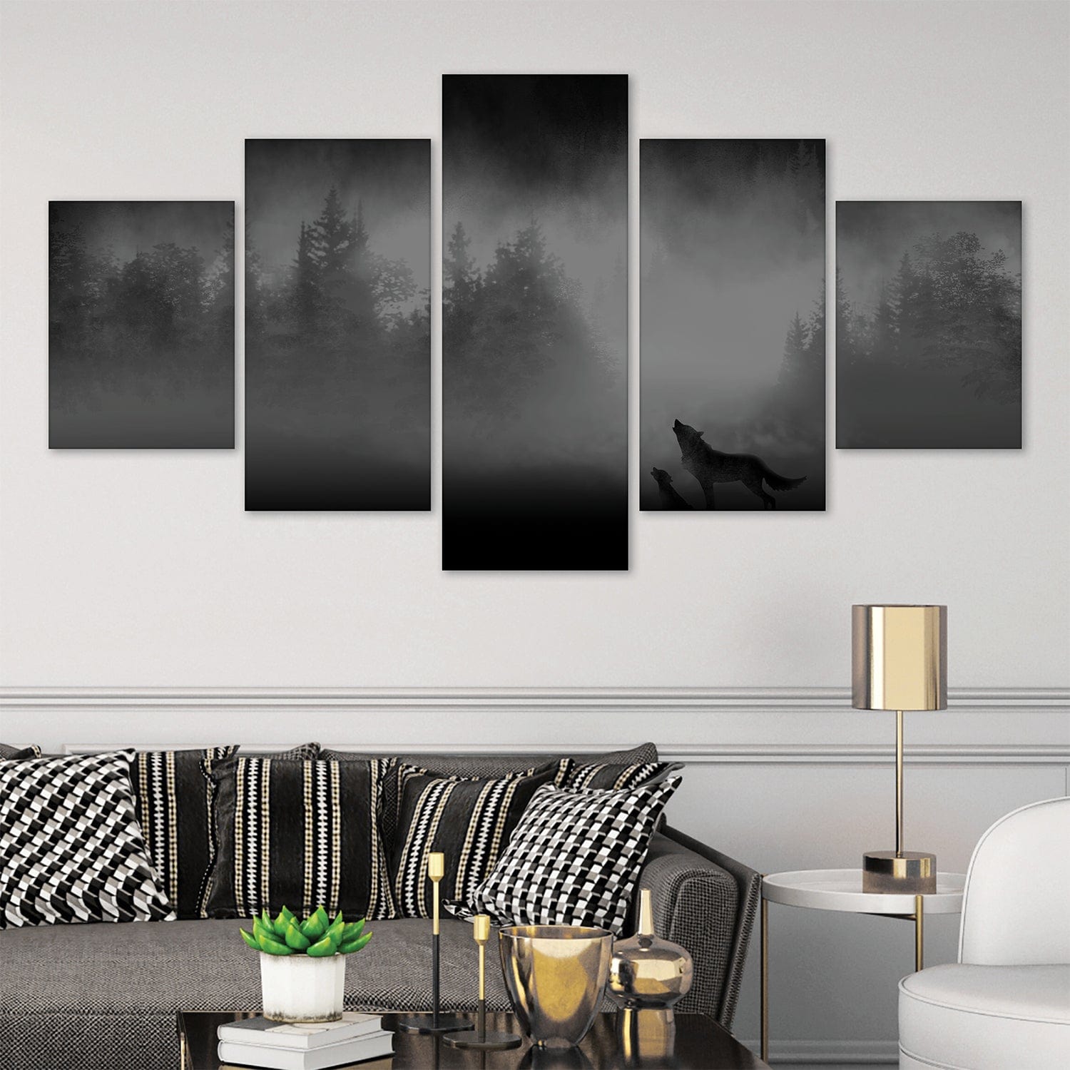Midnight Wolves Canvas - 5 Panel Art Clock Canvas