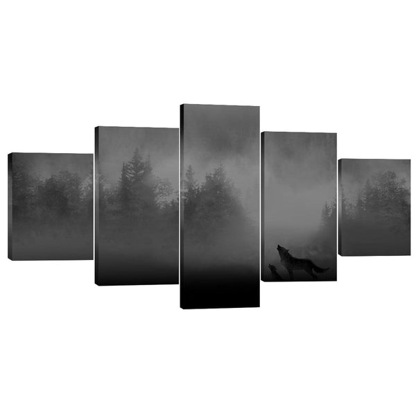 Midnight Wolves Canvas - 5 Panel Art 5 Panel / Large / Standard Gallery Wrap Clock Canvas