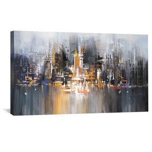 Millennium Cityscape Canvas Art 50 x 25cm / Unframed Canvas Print Clock Canvas