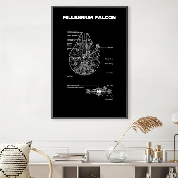 Millennium Falcon Blueprint Canvas Art Clock Canvas