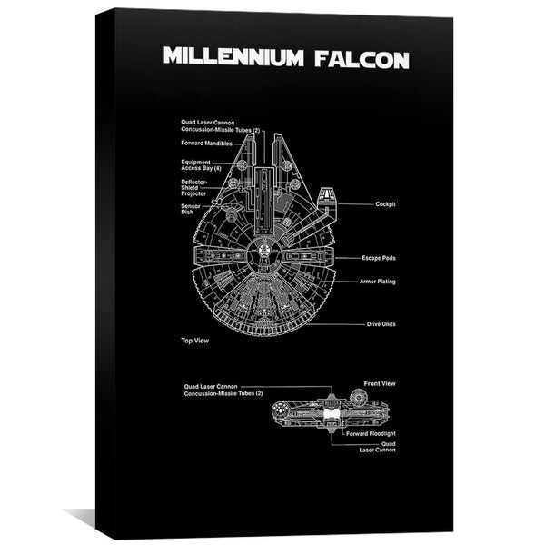 Millennium Falcon Blueprint Canvas Art 30 x 45cm / Unframed Canvas Print Clock Canvas
