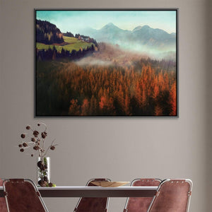 Misty Autumn Landscape Canvas Art Clock Canvas