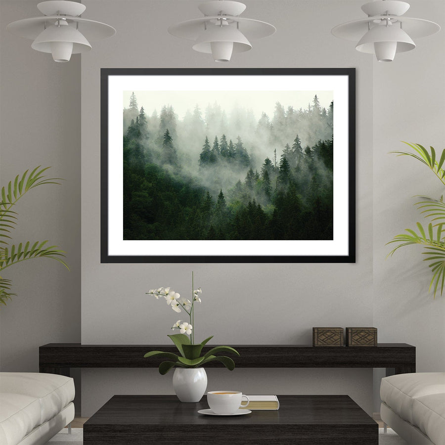 Misty Forest Print Art Clock Canvas