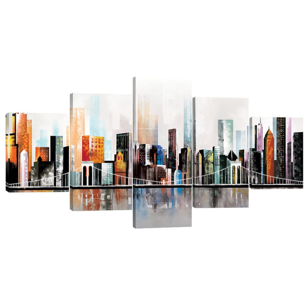 Modern Cityscape Canvas - 5 Panel Art Clock Canvas