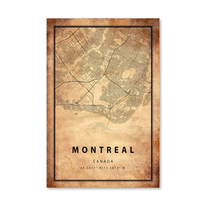 Montreal Vintage Map Canvas Art Clock Canvas