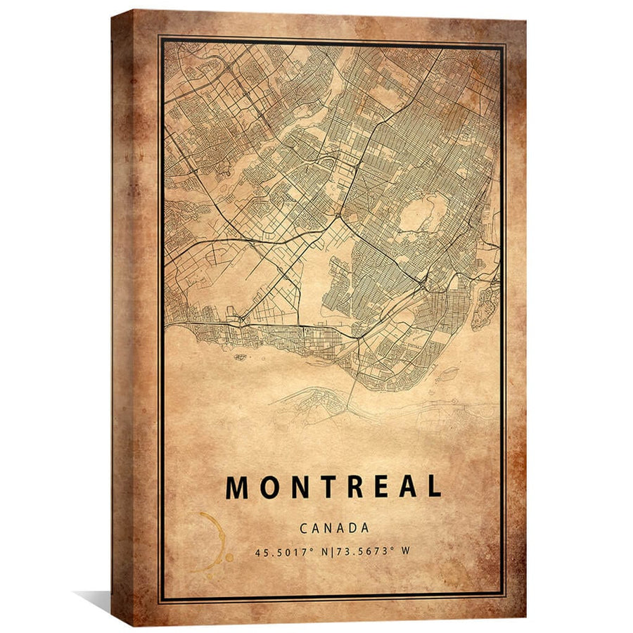 Montreal Vintage Map Canvas Art Clock Canvas