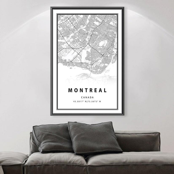 Montreal White Map Canvas Art Clock Canvas