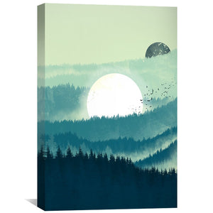 Moon in the Blue Forest Canvas Art Clock Canvas