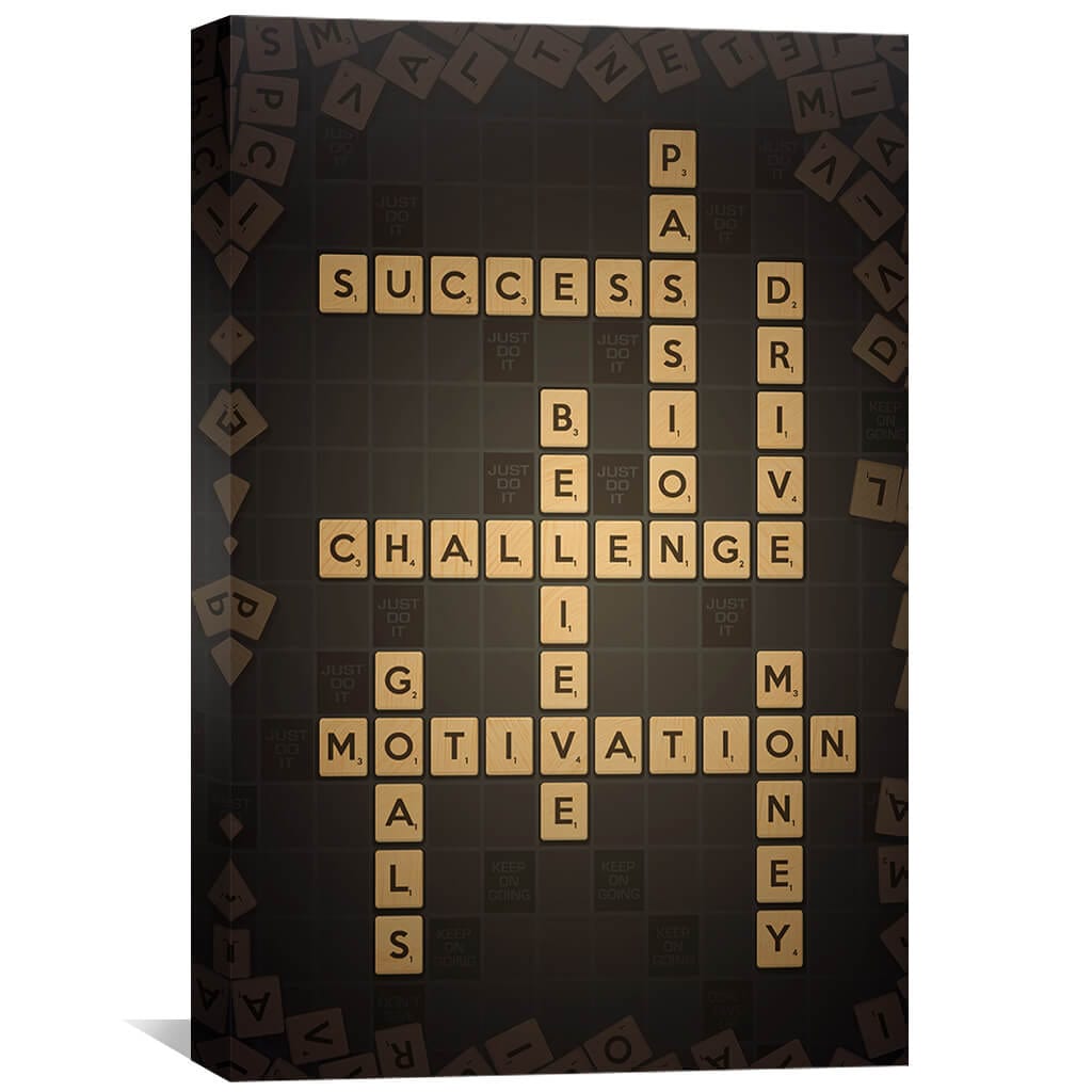 Motivation Crossword Canvas Art 30 x 45cm / Unframed Canvas Print Clock Canvas
