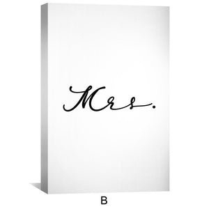 Mr and Mrs Black and White Canvas Art Clock Canvas