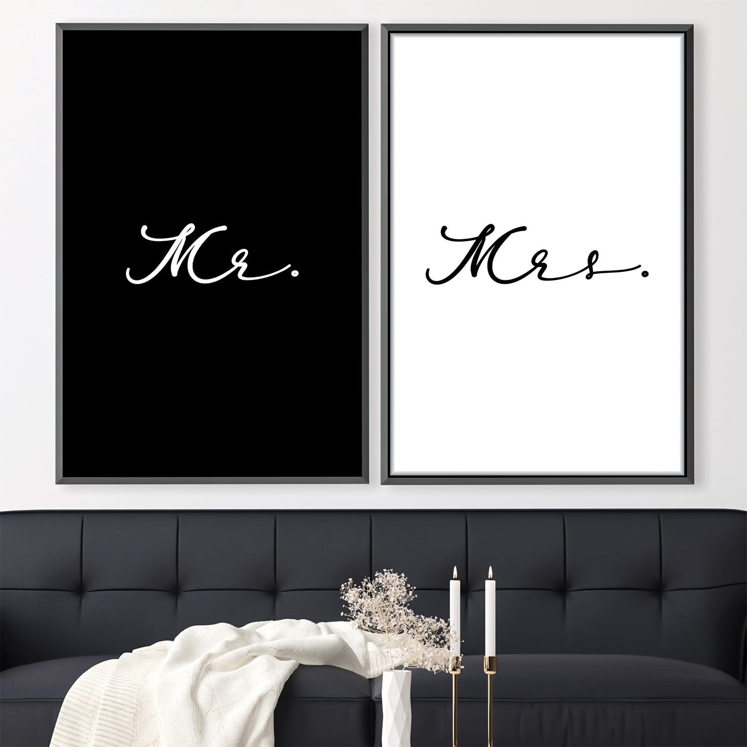 Mr and Mrs Black and White Canvas Art Clock Canvas