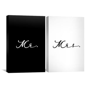 Mr and Mrs Black and White Canvas Art Clock Canvas
