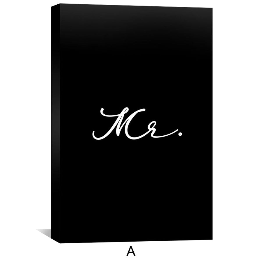 Mr and Mrs Black and White Canvas Art Clock Canvas