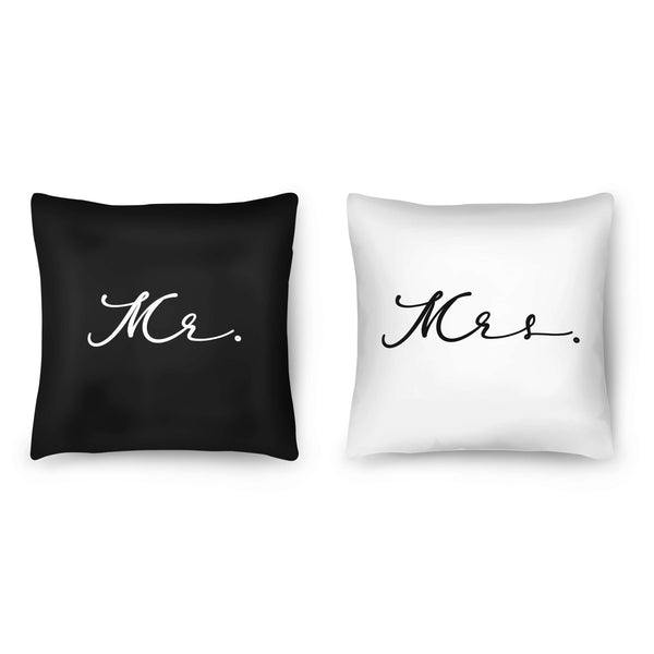 Mr and Mrs Black and White Cushion Cushion Clock Canvas