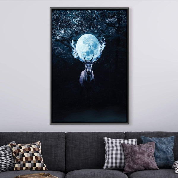 Mysterious Deer in Night Canvas Art Clock Canvas