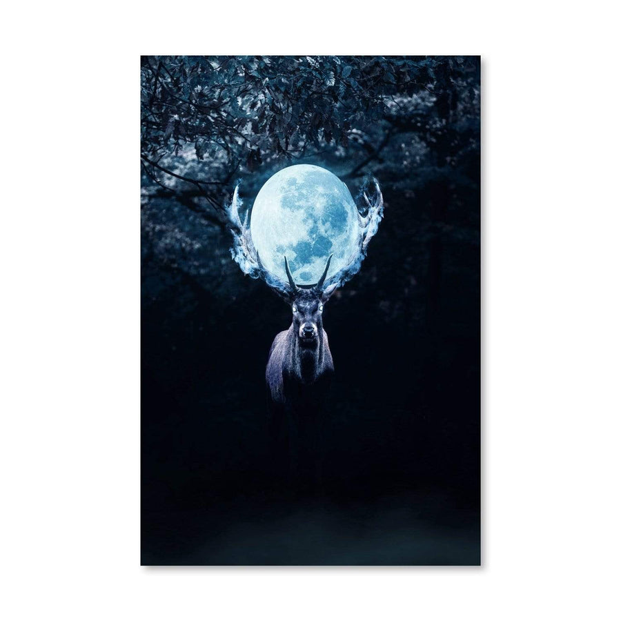Mysterious Deer in Night Canvas Art Clock Canvas