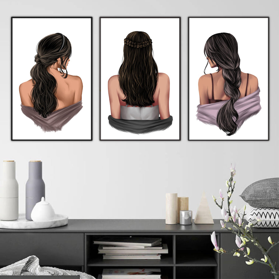 Mysterious Woman Canvas Art Set of 3 / 40 x 50cm / No Board - Canvas Print Only Clock Canvas