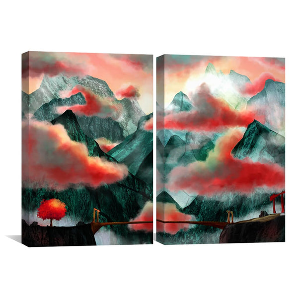 Mystic Temple Canvas Art Set of 2 / 40 x 60cm / Unframed Canvas Print Clock Canvas