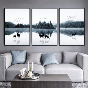 Mystical Lake Canvas Art Set of 3 / 40 x 50cm / No Board - Canvas Print Only Clock Canvas