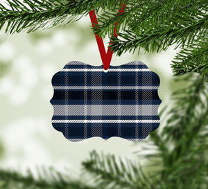 Navy Plaid Ornament Christmas Ornament Victorian 10.8 x 8cm Clock Canvas