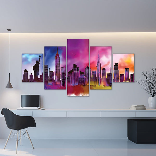 New York Colors Canvas - 5 Panel Art Clock Canvas