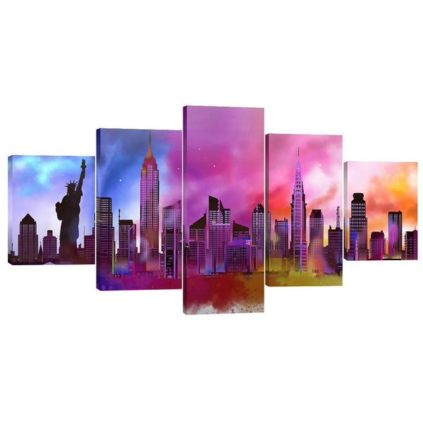 New York Colors Canvas - 5 Panel Art 5 Panel / Large / Standard Gallery Wrap Clock Canvas